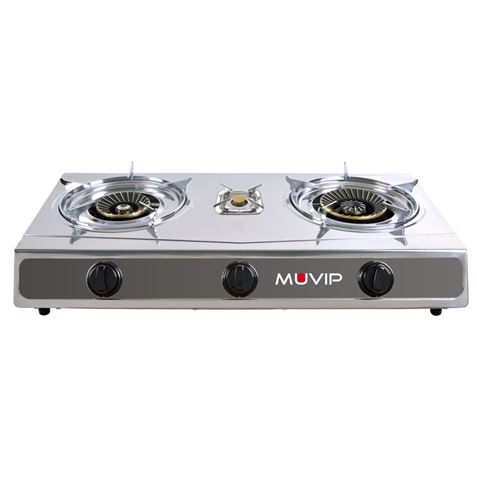 Cuisinière à gaz Muvip série Strong en acier inoxydable 3 brûleurs - allumage piézoélectrique - brûleur en fonte amovible