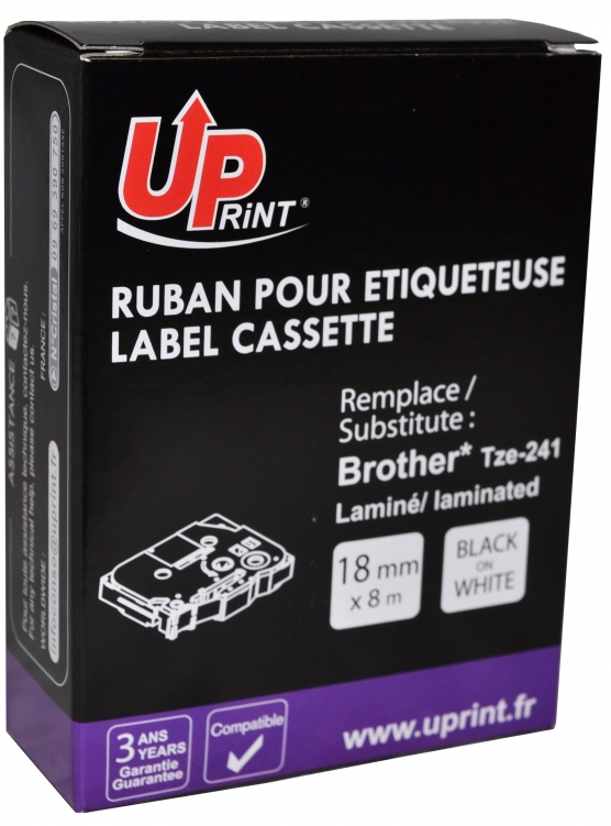 Ruban laminé UPrint noir/blanc 18 mm TZE-241