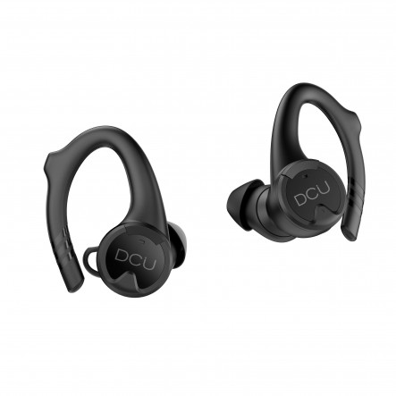 DCU Tecnologic Earbuds Bluetooth Sport Earhook IPX-6 - Écouteurs sans fil conçus pour les athlètes - Crochets d'oreille qui garantissent un ajustement sécurisé - Résistance à l'eau IPX-6 - Qualité sonore exceptionnelle - Couleur noire