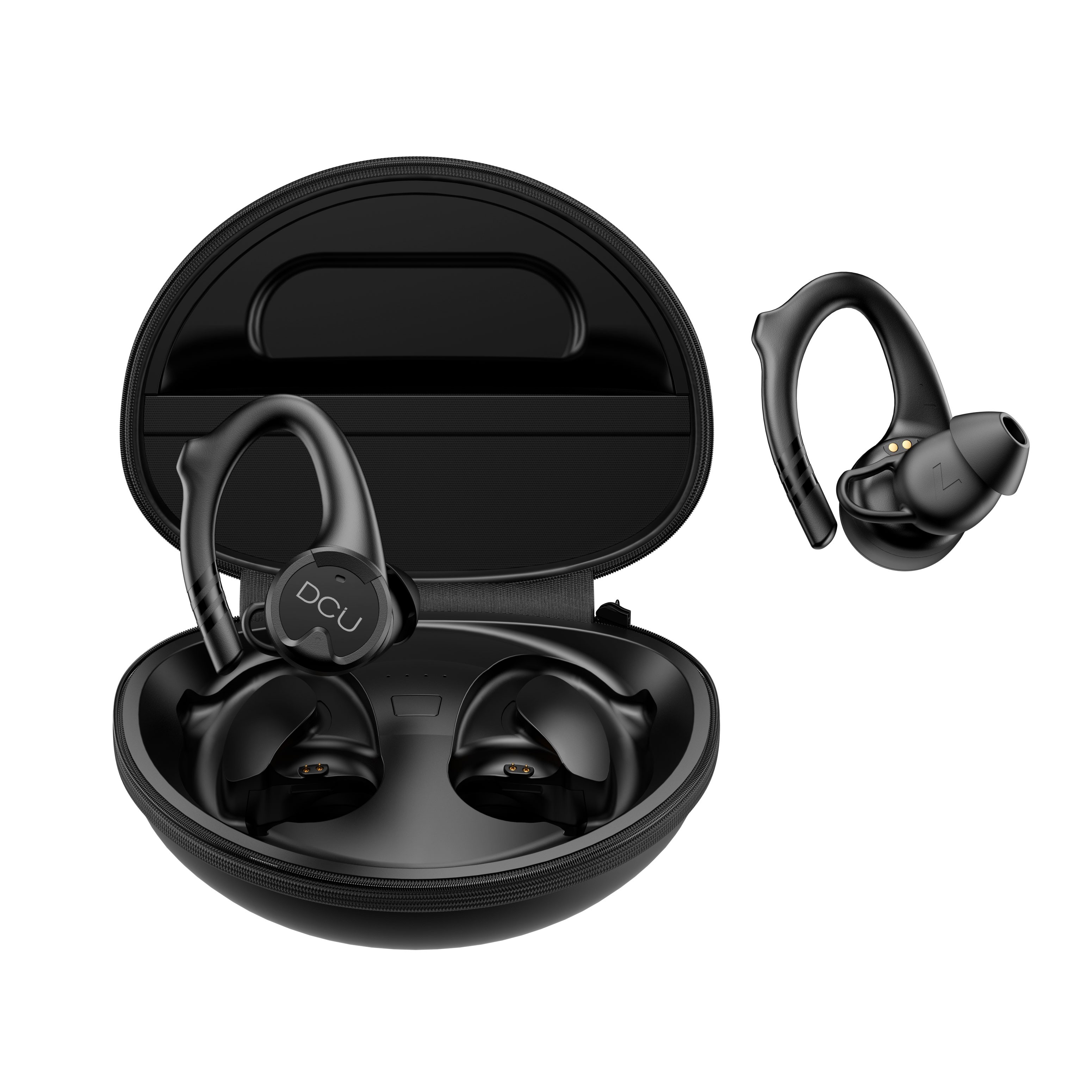 DCU Tecnologic Earbuds Bluetooth Sport Earhook IPX-6 - Écouteurs sans fil conçus pour les athlètes - Crochets d'oreille qui garantissent un ajustement sécurisé - Résistance à l'eau IPX-6 - Qualité sonore exceptionnelle - Couleur noire