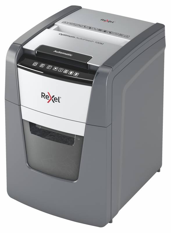 Destructeur automatique Rexel Optimum Autofeed 100M Micro-Cut - Alimentation automatique jusqu'à 100 feuilles - Niveau sonore ultra silencieux - Noir