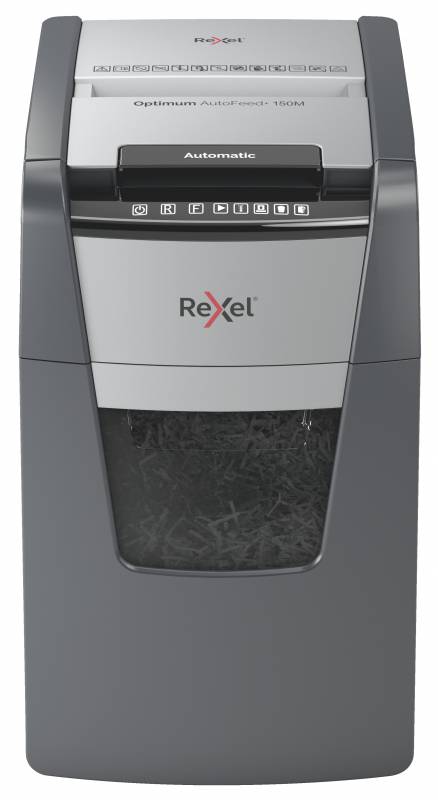 Destructeur automatique Rexel Optimum Autofeed 150M Micro-Cut - Alimentation automatique jusqu'à 150 feuilles A4 - Classement de sécurité P-5 - Noir