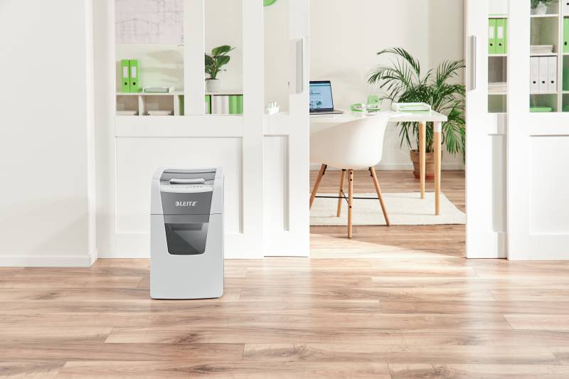Destructeur de papier automatique Leitz IQ 150 Autofeed P4 - Détruit 150 feuilles - Corbeille 44L - Coupe particule - Blanc