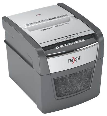 Destructeur de particules automatique Rexel Optimum AutoFeed 45X - 20L - Alimentation automatique 45 feuilles - Fente manuelle 6 feuilles - Anti-bourrage