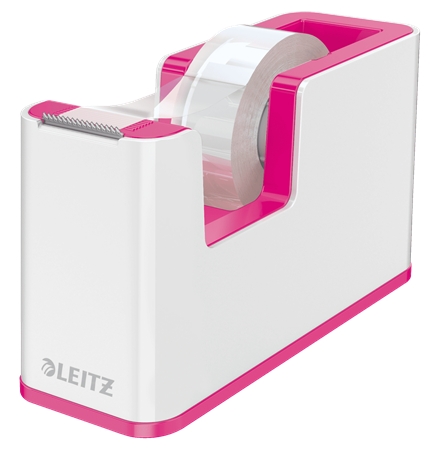 Dévidoir de ruban adhésif Leitz WOW - Pour rouleaux jusqu'à 19 mm x 33 m - Comprend un ruban adhésif inscriptible - Couleur Blanc/Rose