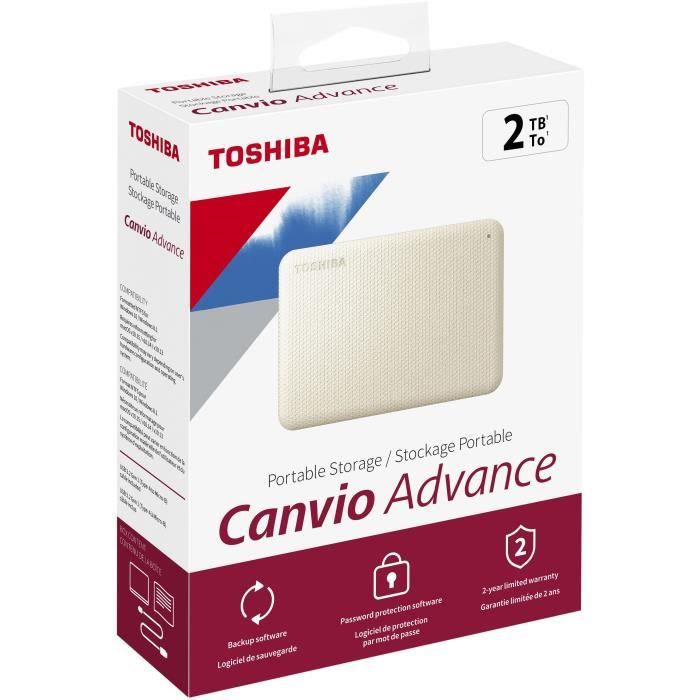 Disque dur externe - TOSHIBA - CANVIO ADVANCE - 2 To - Blanc - Logiciels de sécurité et sauvegarde inclus