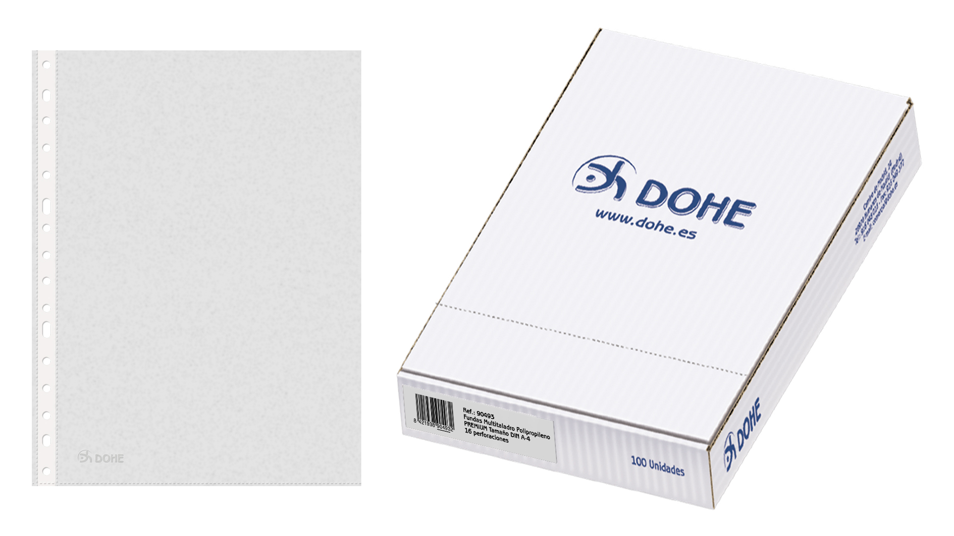 Dohe Boite de 100 Pochettes Multi-Perforations Premium 80 Microns - Format A4 - 16 Perforations - Transparent
