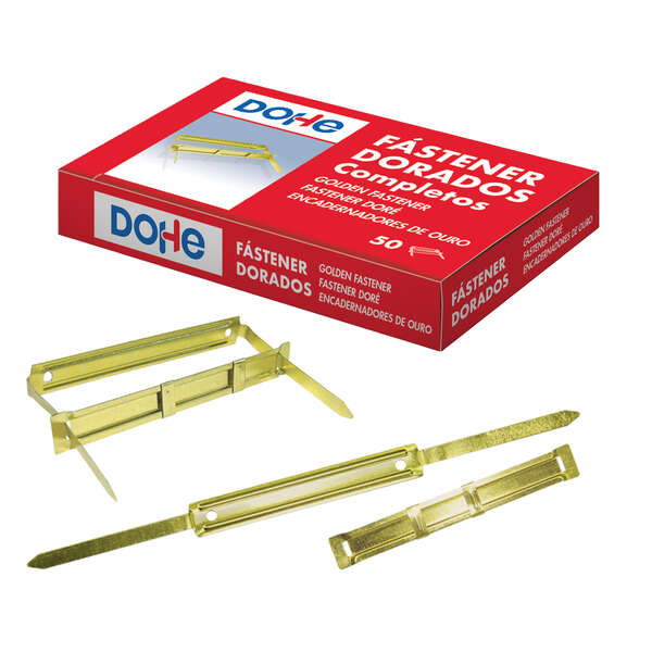 Dohe Fastener Metallic Gold - pour reliures de 80 mm - Languette et épingle - Boîte de 50 unités