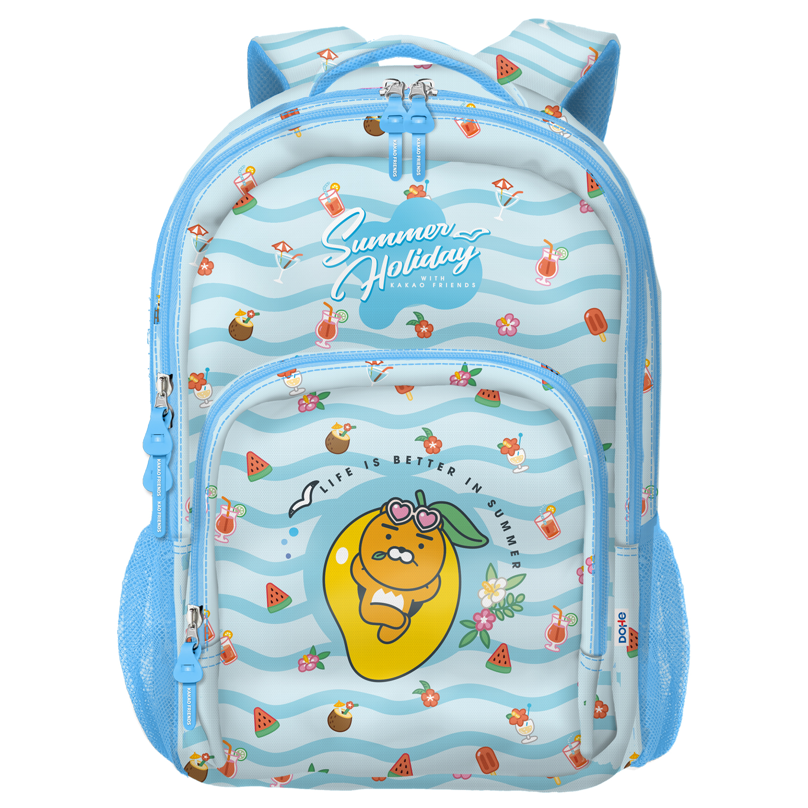 Dohe Kakao Friends Summer Holiday Grand Sac à Dos Scolaire - 3 Compartiments - Poches Latérales - Bretelles Rembourrées et Réglables - Adaptable à la Voiture