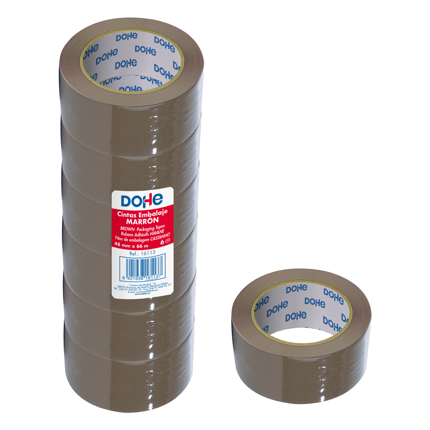 Dohe Lot de 6 joints en polypropylène - Mesure 48 mm x 66 m - Couleur marron