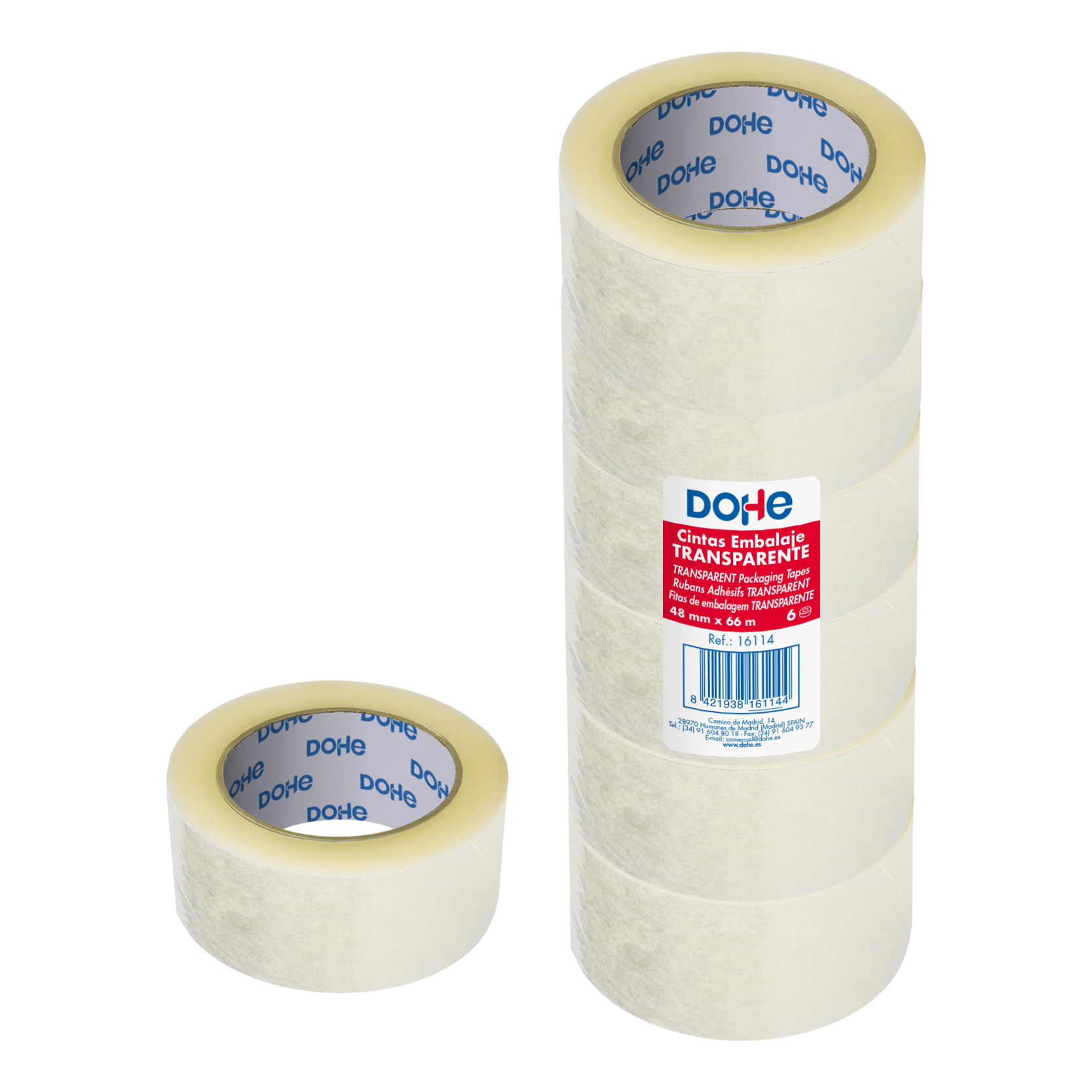 Dohe Lot de 6 joints en polypropylène - Mesure 48 mm x 66 m - Transparent