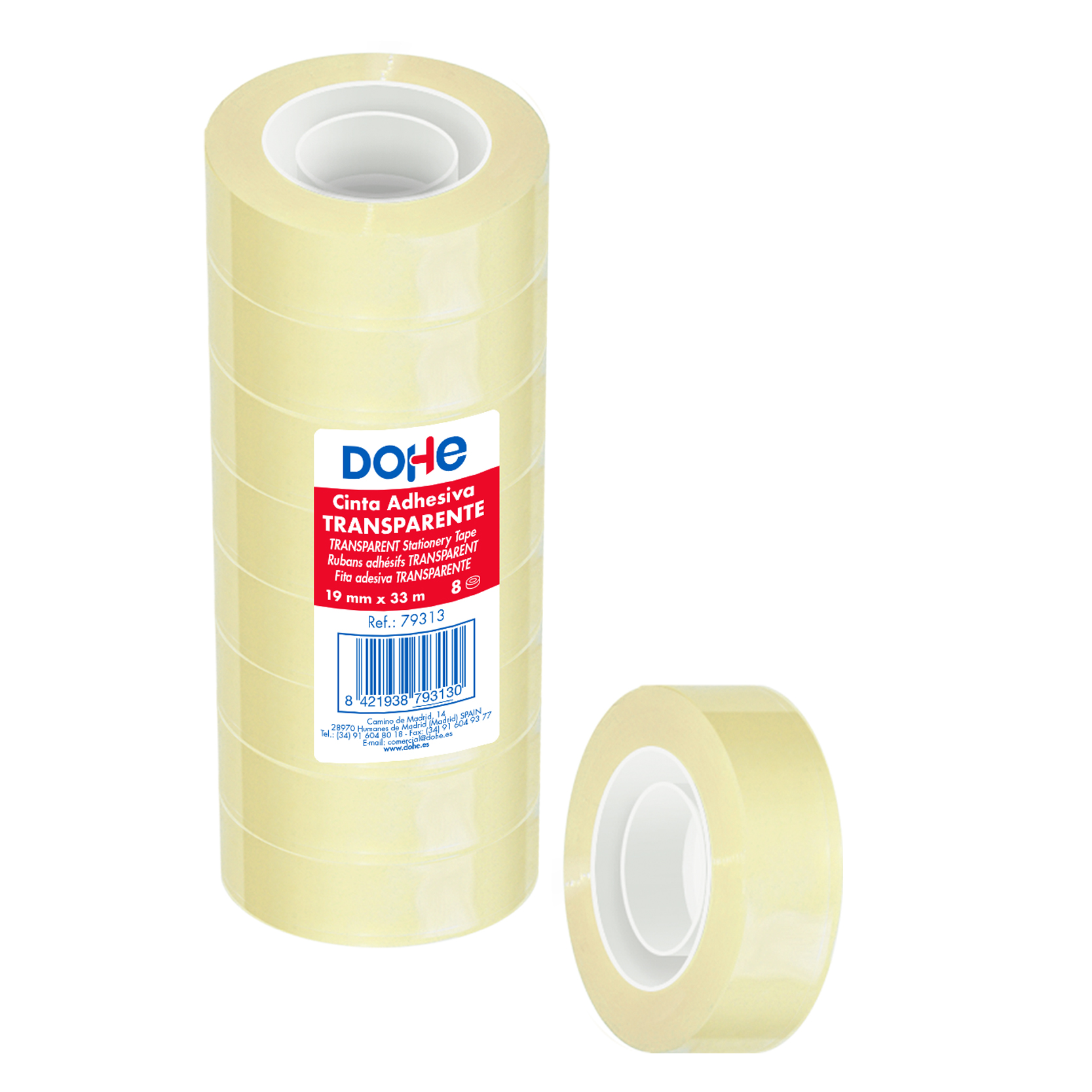 Dohe Lot de 8 rubans adhésifs transparents en polypropylène 19 mm x 33 m