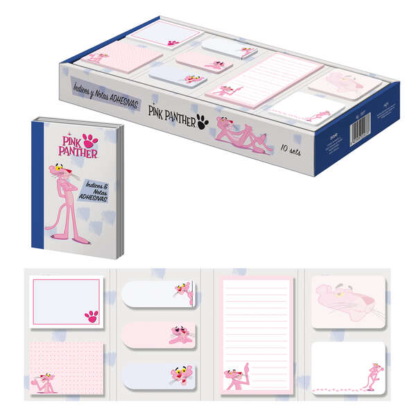 Dohe Présentoir d'Index et Notes Autocollantes Panthère Rose - Lot de 10 - Pré-imprimés en couleur - Adhésif puissant - Idéal pour la signalétique et les classifications - 8 blocs de 20 feuilles