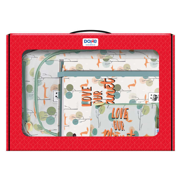 Dohe WWF Pack sac à dos, dossier et trousse à crayons – Mallette cadeau 365 x 515 x 105 mm – Dossier A4 de remplacement, grand sac à dos à 3 compartiments – Trousse triple