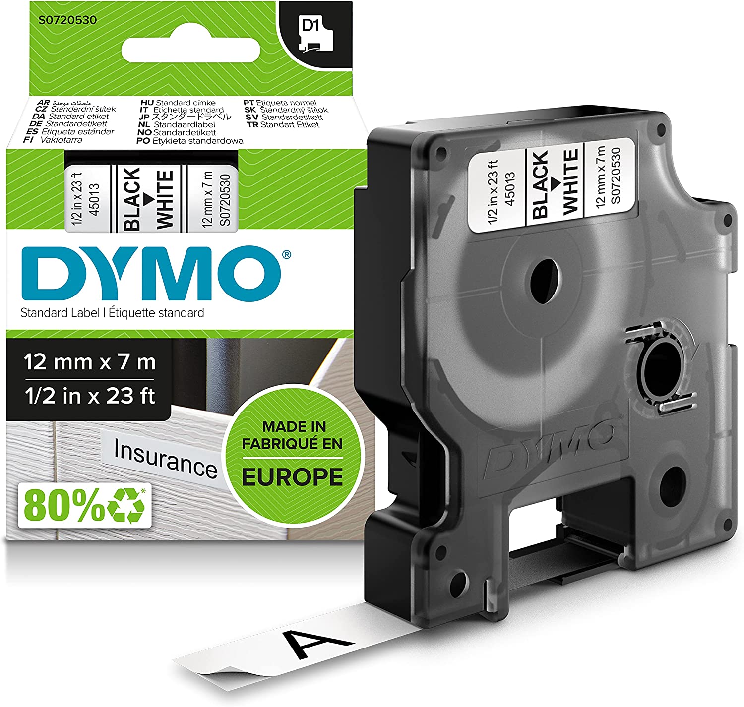 DYMO ruban D1 S0720530 (45013) Noir sur blanc 12 mm