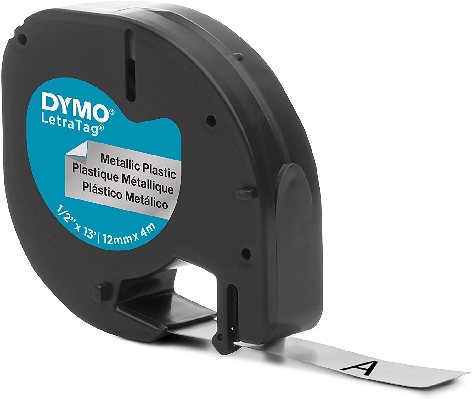 Dymo LetraTag 91208 (S0721730) - Texte noir sur fond métal - Largeur 12mm x 4 mètres