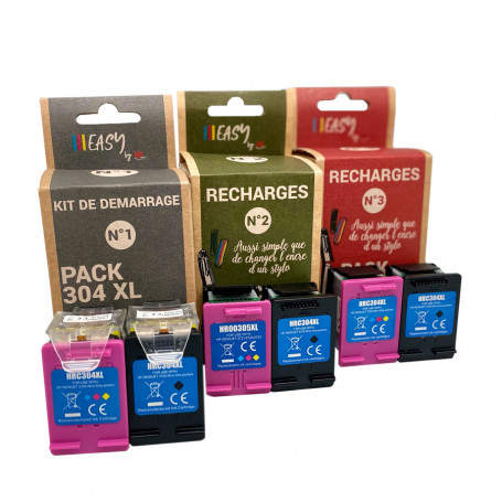 EASY-KIT Pack de 6 cartouches compatibles HP 304XL – 3x Noir + 3x Couleur