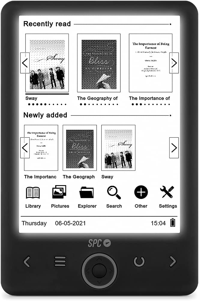 Ebook SPC Dickens Light 2 - Écran rétroéclairé 6" - Stockage illimité - Fin et léger - Autonomie d'un mois - Fonctions pratiques - Couleur Noir