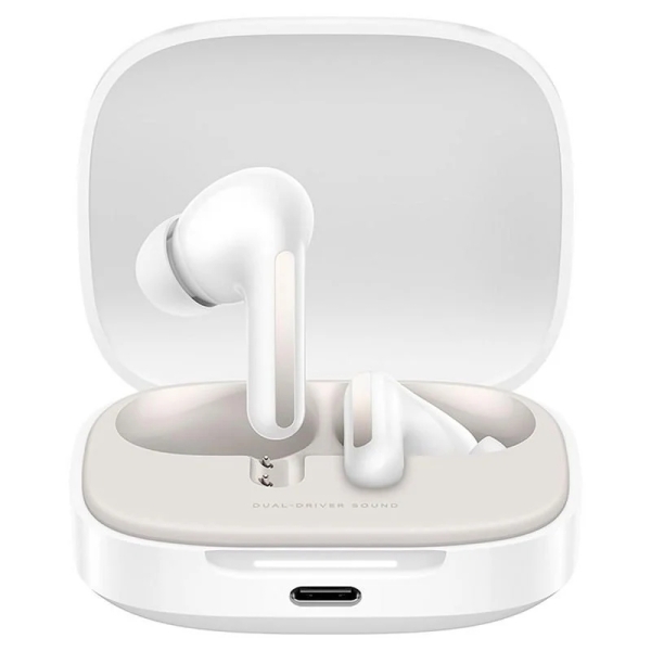 Écouteurs Bluetooth 5.4 Xiaomi Redmi Buds 6 - Microphone intégré - Son surround 360° - Réduction du bruit - Jusqu'à 10 h d'autonomie - Étanchéité IP54 - Contrôle tactile - Blanc