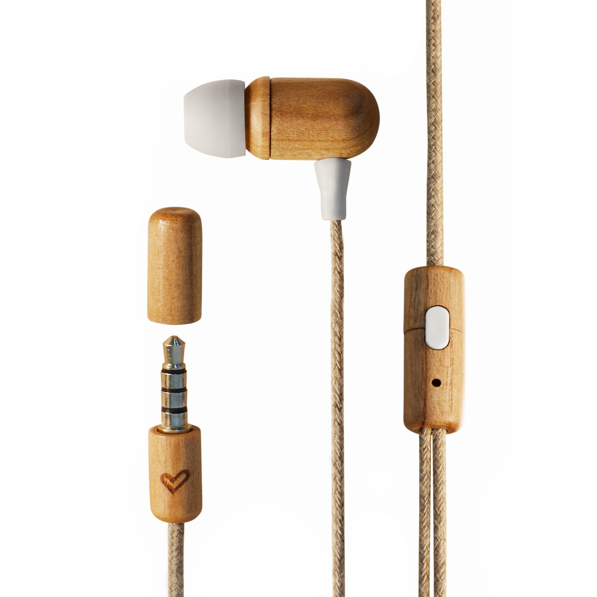 Écouteurs Energy Sistem Eco CherryWood - Mini Jack - Bois durable - Câble en chanvre - Microphone - Contrôle de conversation - Couleur marron