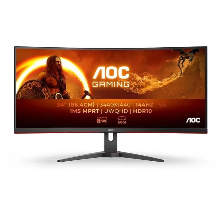 Écran PC incurvé AOC CU34G2XE 34 WQHD Dalle VA 144Hz 1ms 1 HDMI 1DP Adaptive Sync Noir