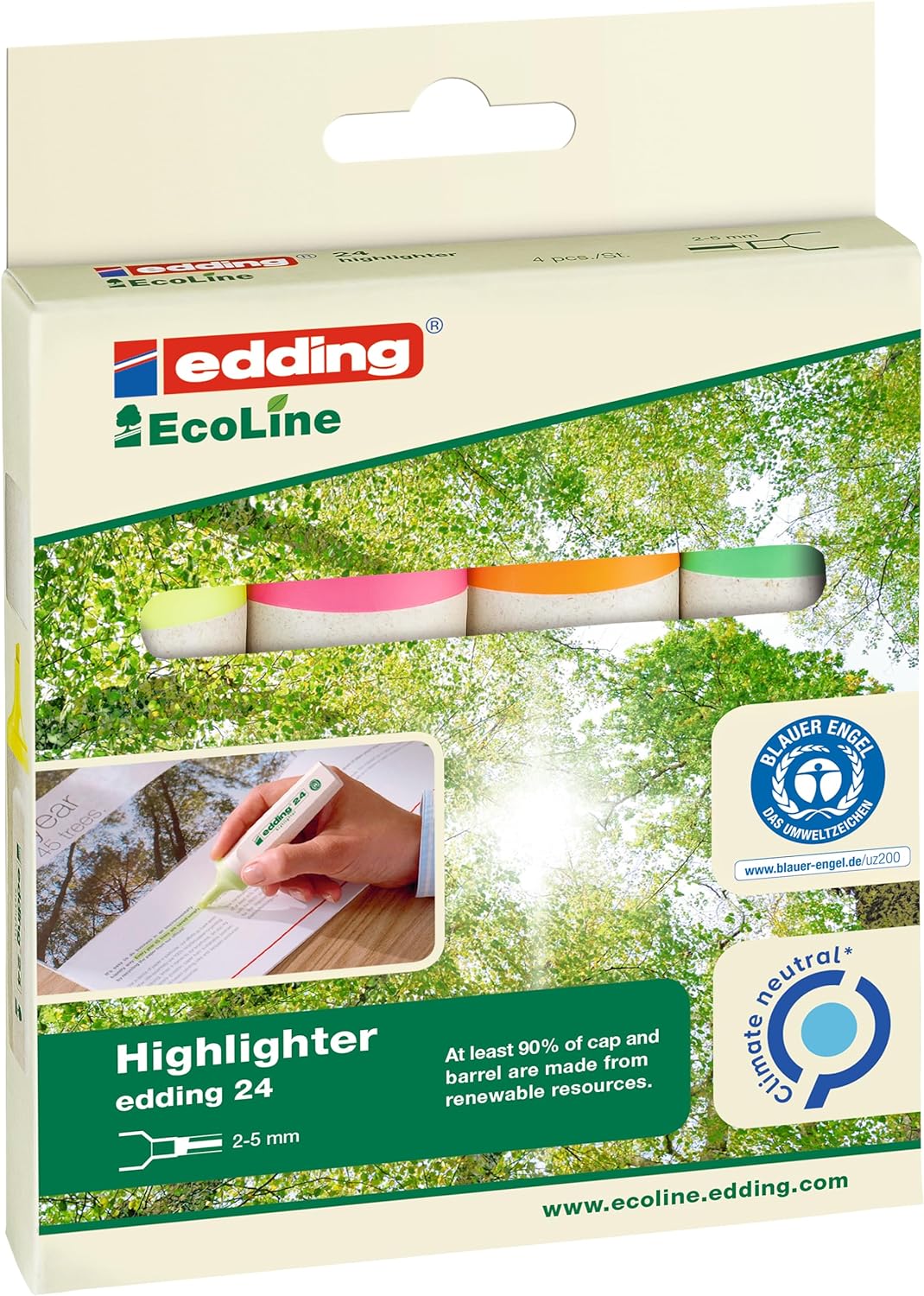 Edding 24 EcoLine Lot de 4 surligneurs - Recyclés