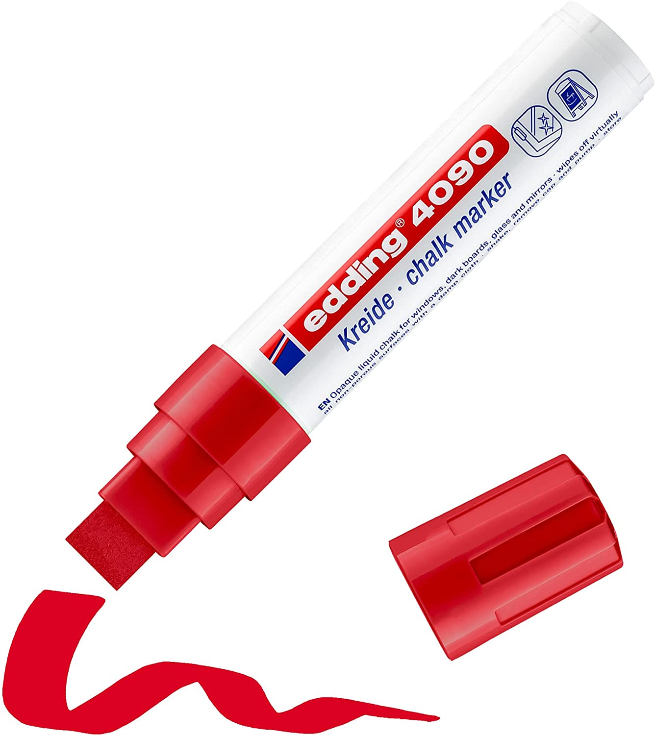 Edding 4090 Marqueur craie liquide - Pointe biseautée - Trait entre 4 et 15 mm - Odeur neutre - Couleur rouge