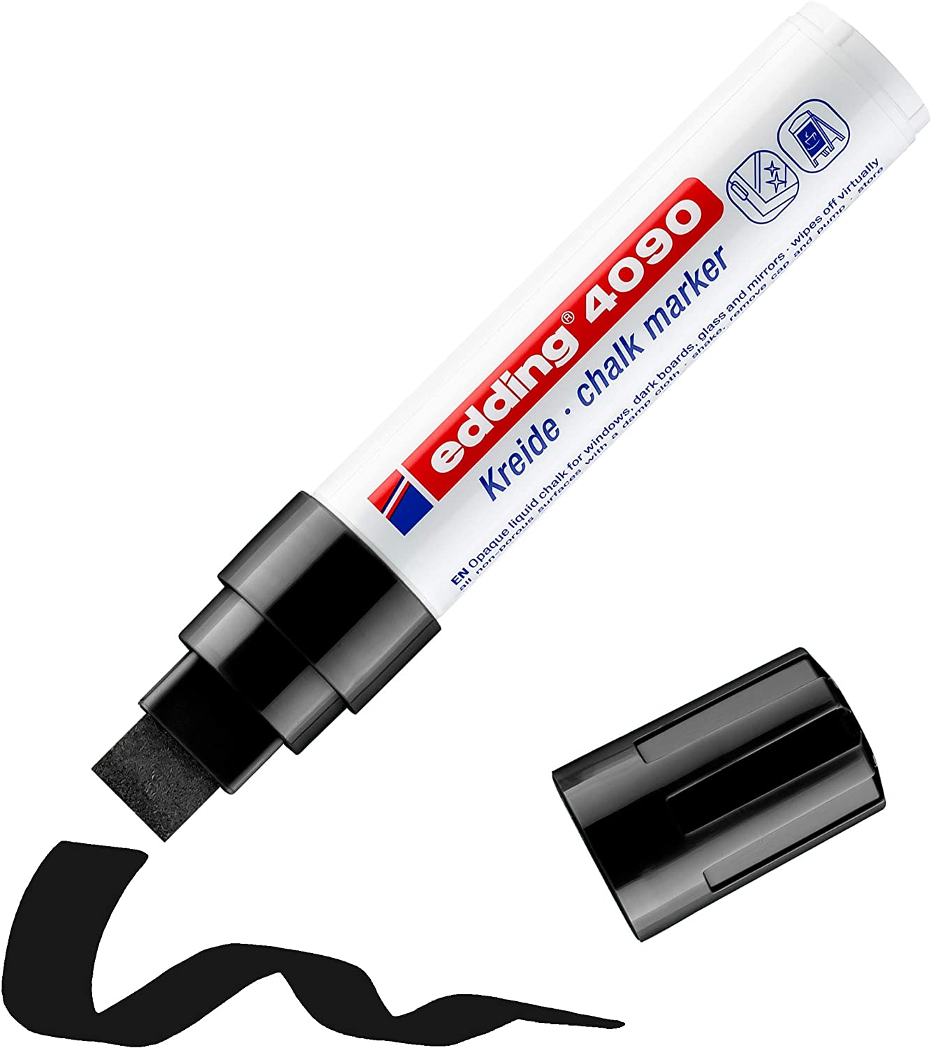 Edding 4090 Marqueur Craie Liquide - Pointe Biseautée - Trait Entre 4 et 15mm - Odeur Neutre - Couleur Noir