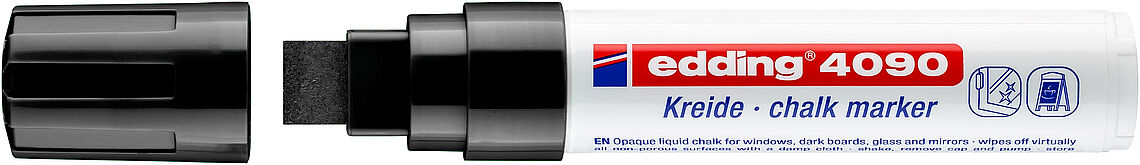 Edding 4090 Marqueur Craie Liquide - Pointe Biseautée - Trait Entre 4 et 15mm - Odeur Neutre - Couleur Noir