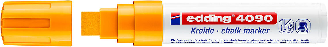 Edding 4090 Marqueur Craie Liquide - Pointe Biseautée - Trait Entre 4 et 15mm - Odeur Neutre - Couleur Orange Fluo