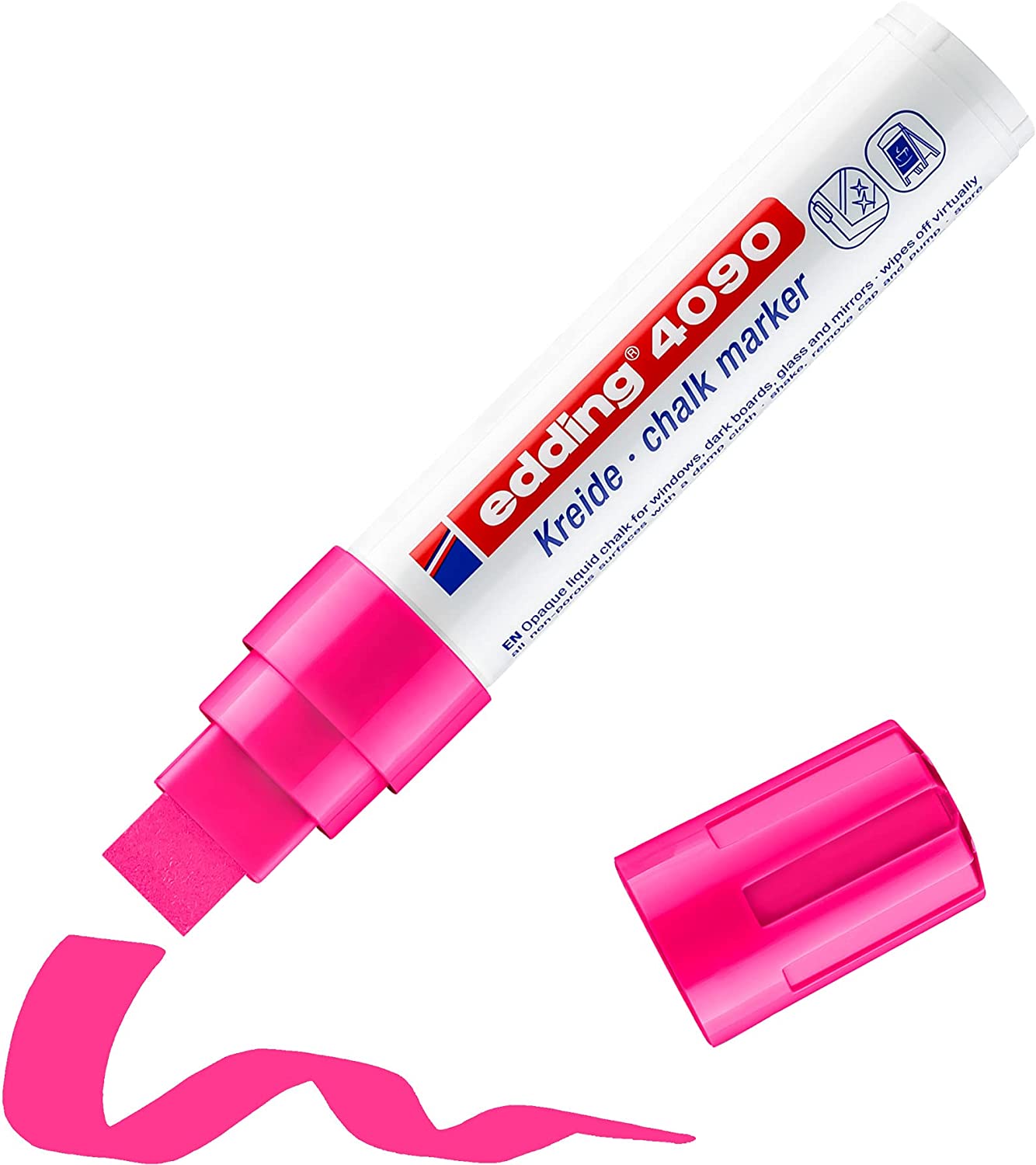 Edding 4090 Marqueur Craie Liquide - Pointe Biseautée - Trait Entre 4 et 15mm - Odeur Neutre - Couleur Rose Fluo