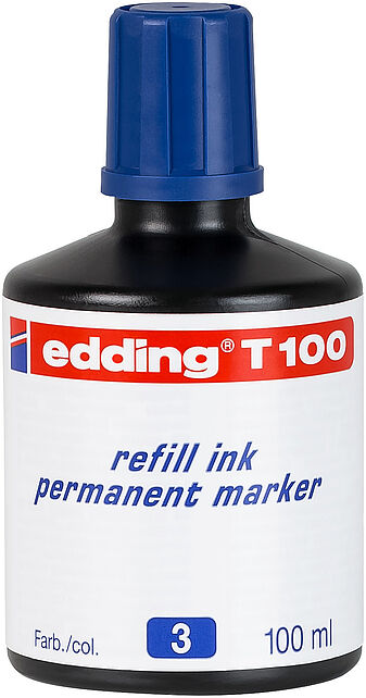 Edding T100 Flacon Recharge pour Marqueur Permanent - Capacité 100 ml - Couleur Bleu