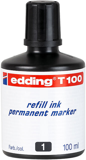 Edding T100 Flacon Recharge pour Marqueur Permanent - Capacité 100 ml - Couleur Noir