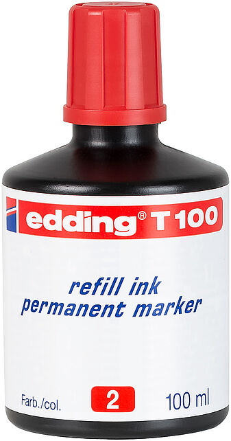 Edding T100 Flacon Recharge pour Marqueur Permanent - Capacité 100 ml - Couleur Rouge