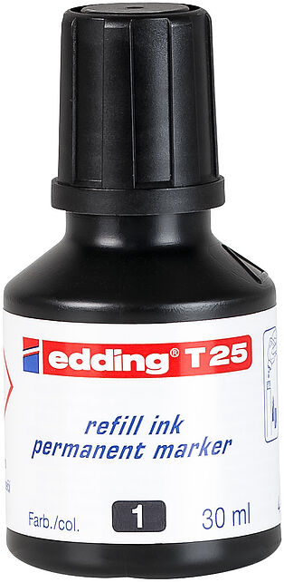 Edding T25 Flacon Recharge pour Marqueur Permanent - Capacité 30 ml - Couleur Noir