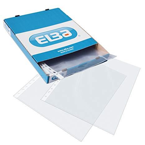 Elba Boite de 100 Pochettes Multi-trous 90 Microns - Format Folio - 16 Perforations - Finition Peau d'Orange