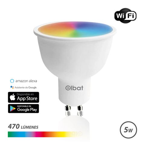 Elbat Ampoule LED Smart Wi-Fi GU10 5W 470lm RVB - Température 2700K à 6000K - Commande Vocale - Télécommande - 3 Modes de Couleurs : Froid, Naturel et Chaud