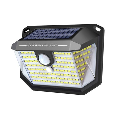 Elbat Applique Solaire LED 150lm avec 3 Faces d'Eclairage - Détecteur de Mouvement - Panneau Solaire Intégré 5.5V, 0.33W - Batterie 3.7V, 1200mAh