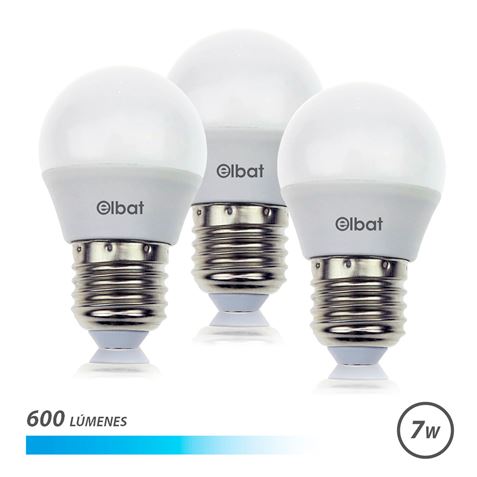 Elbat Pack 3 Ampoules - Puissance 7W - Lumens 600 - Type de lumière 6500K Lumière Froide - Culot E27 - Angle 220º - Dimensions 45X78mm - 30 000 Heures de Vie - 15 000 Éclairages