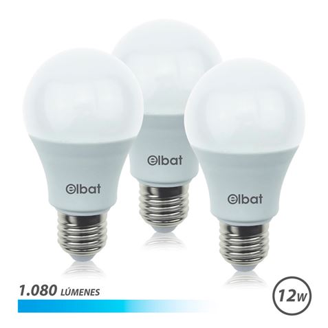Elbat Pack de 3 Ampoules LED A60 12W - 1080LM - Culot E27 - Lumière Froide