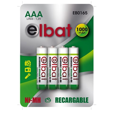 ✓ Elbat Pack de 4 Piles Rechargeables LR03 AAA 1000mAh couleur en stock -  123CONSOMMABLES