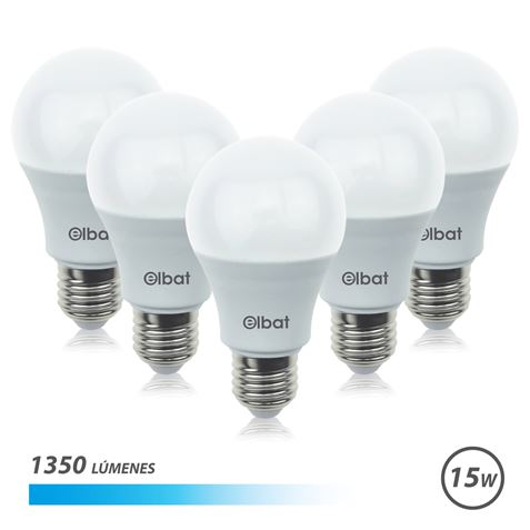 Elbat Pack de 5 Ampoules LED A60 15W E27 1350lm - 6500K Lumière Froide
