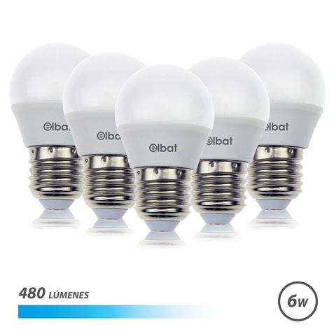 Elbat Pack de 5 Ampoules LED G45 6W E27 480lm - 6500K Lumière Froide