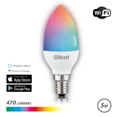 Elbat Smart Wi-Fi Ampoule Bougie LED C37 E14 5W 470lm RGB - Température 2700K à 6000K - Commande Vocale - Télécommande - 3 Modes de Couleurs : Froid, Naturel et Chaud