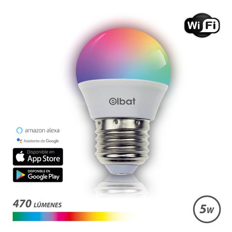 Elbat Smart Wi-Fi Ampoule LED Sphérique G45 E27 5W 470lm RVB - Température 2700K à 6000K - Commande Vocale - Télécommande - 3 Modes de Couleurs : Froid, Naturel et Chaud