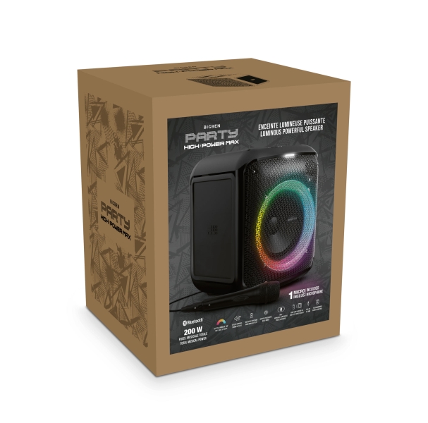 Enceinte Bluetooth Bigben - Microphone filaire - Effets lumineux LED - Puissance musicale 200 W - Noir