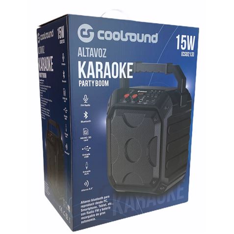 Enceinte Bluetooth Coolsound Karaoke Party Boom 15W - Affichage LED - Autonomie jusqu'à 4h - USB, MicroSD - Télécommande - Poignée de transport