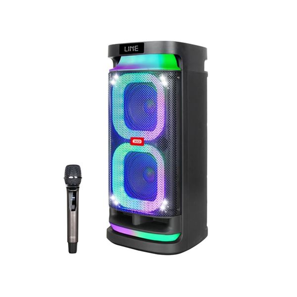 Enceinte Karaoké XO F58 - Bluetooth - 40W - Eclairage RGB - Microphone Sans Fil Inclus - Entrée pour Instruments et Microphones Supplémentaires - Couleur Noir
