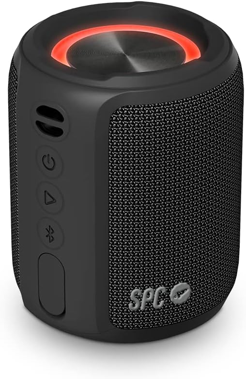 Enceinte Portable SPC Sound Powerpool - 20 Heures d'Autonomie - Tube Compact avec Anneau Lumineux - Puissance 14W - Protection IPX7 - True Wireless Stéréo et Mains Libres - Coloris Noir