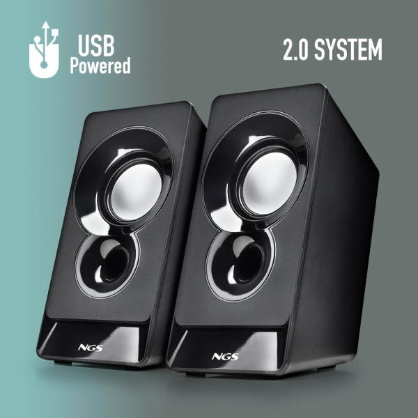 Enceintes NGS SB210 2.0 12 W - Alimentation USB - Entrée jack - Contrôle du volume intégré - Noir